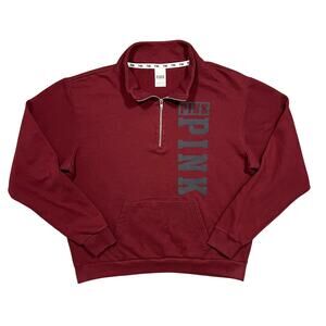 PINK Victoria's Secret Maroon Red Green 1/4 Zip Pullover Sweatshirt Womens Large